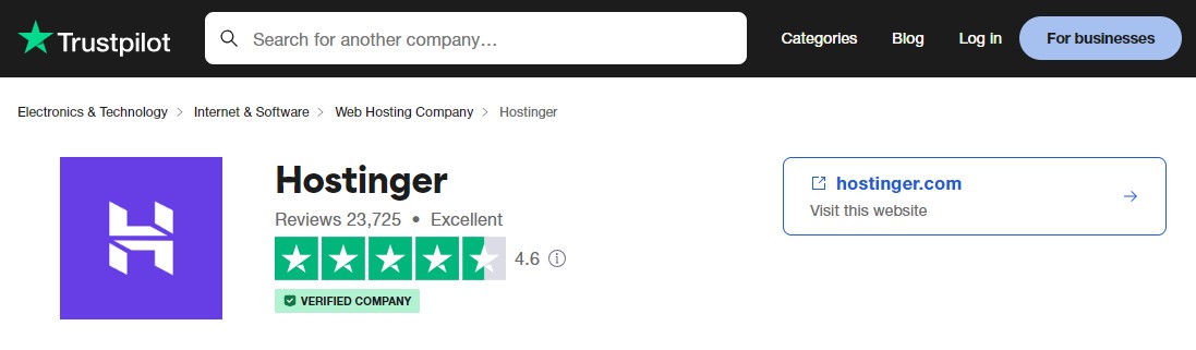 Hostinger Trustpilot 등급