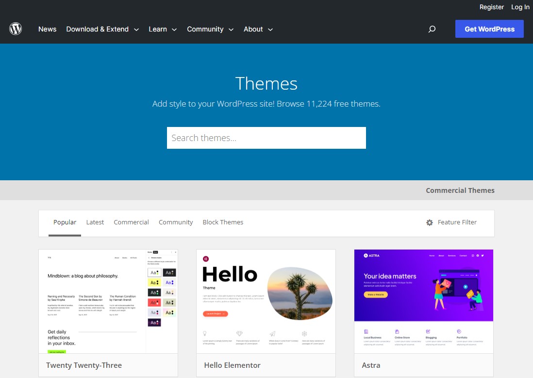 WordPress.org Kostenloses Themes-Repository