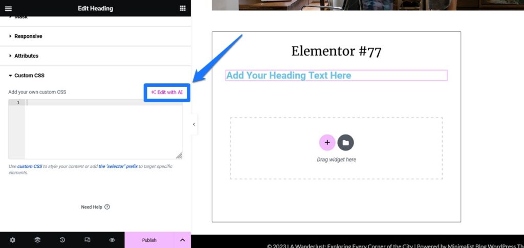 เครื่องกำเนิดโค้ด ai ใน elementor