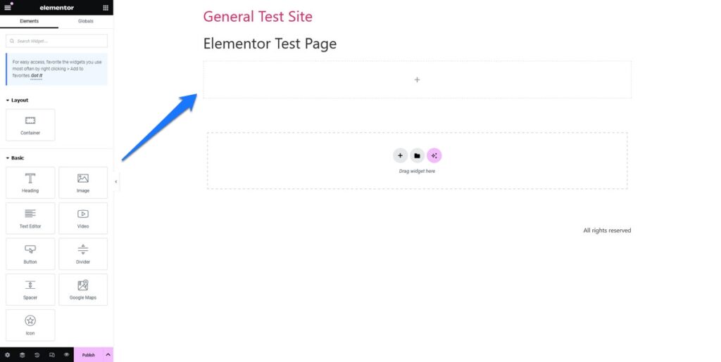 arraste widgets para a seção