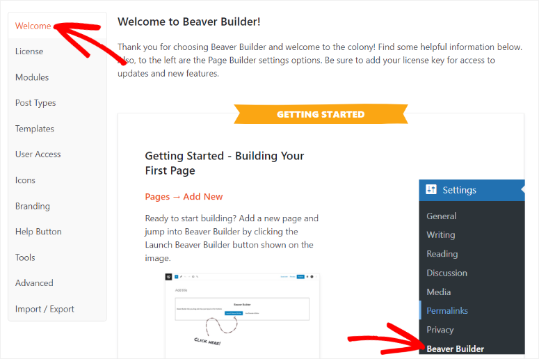 beaver builder welcome wordpress