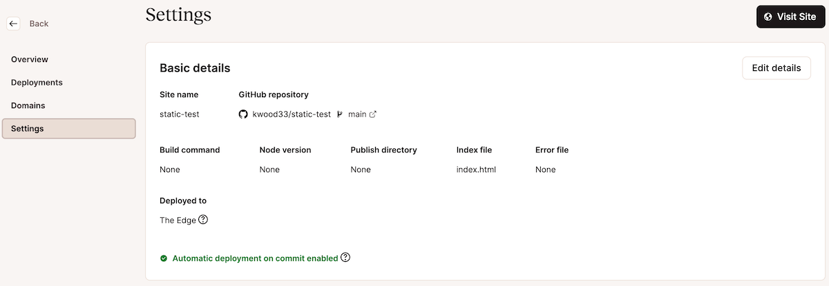 Administrar la configuración del sitio estático