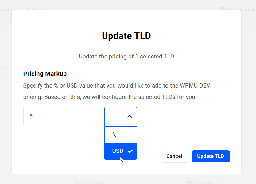 Обновите разметку одного TLD.