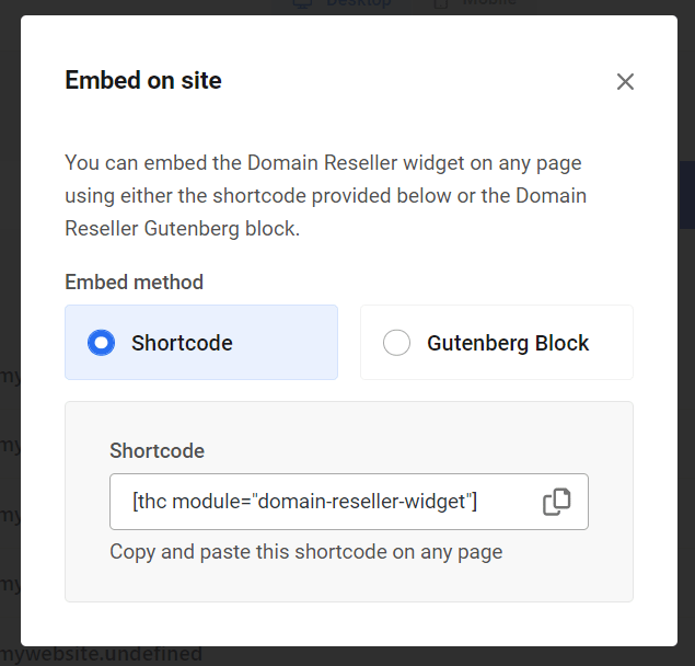 Domain-Widget modal einbetten