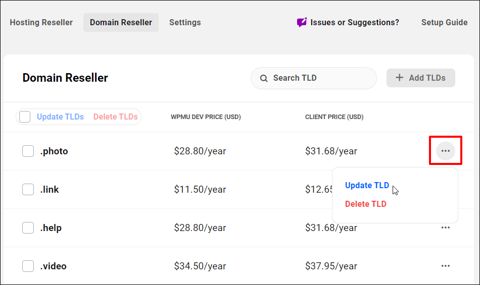 Обновление разметки TLD — одиночный