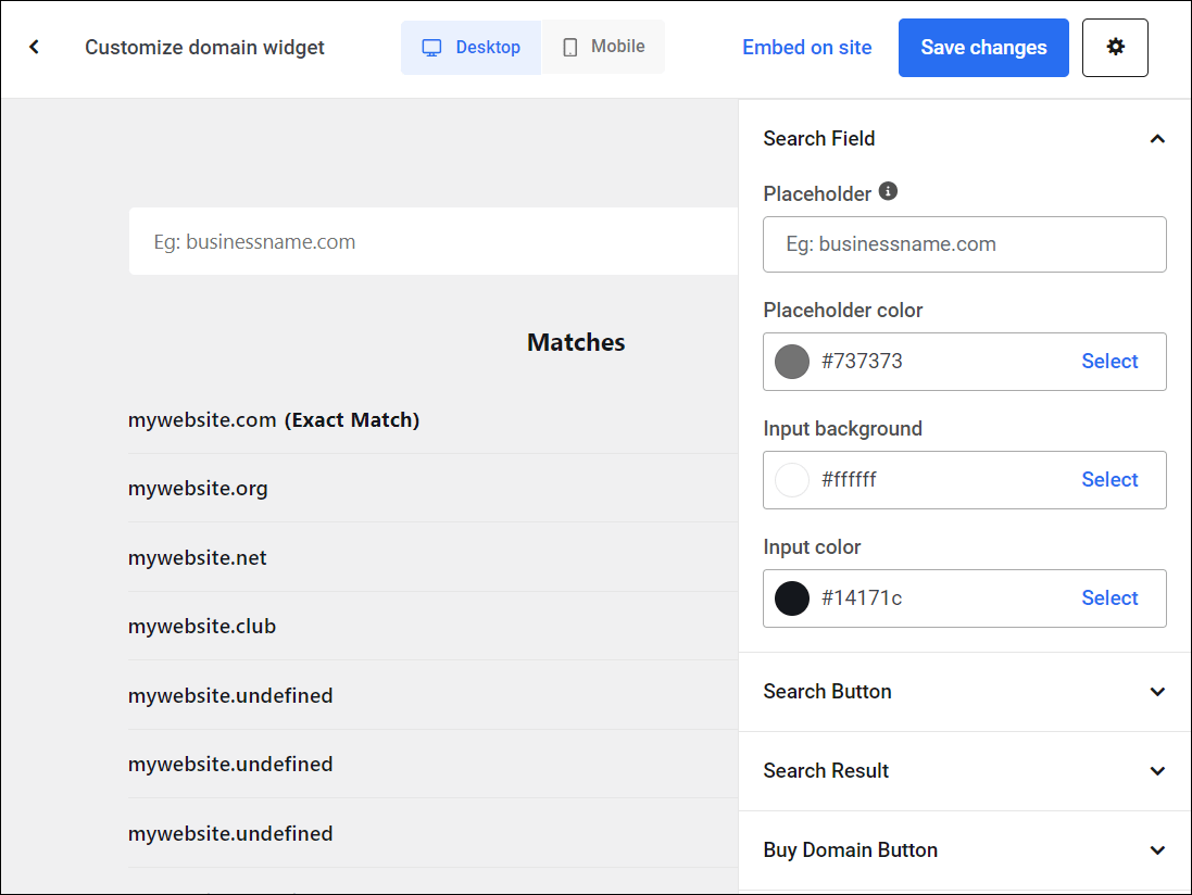 Domain-Reseller – Widget-Bildschirm anpassen.