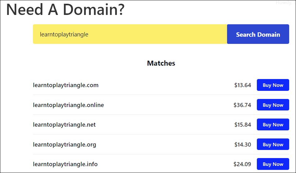 Ein Bildschirm, der ein Beispiel für das Anbieten von Domains auf Ihrer Website zeigt