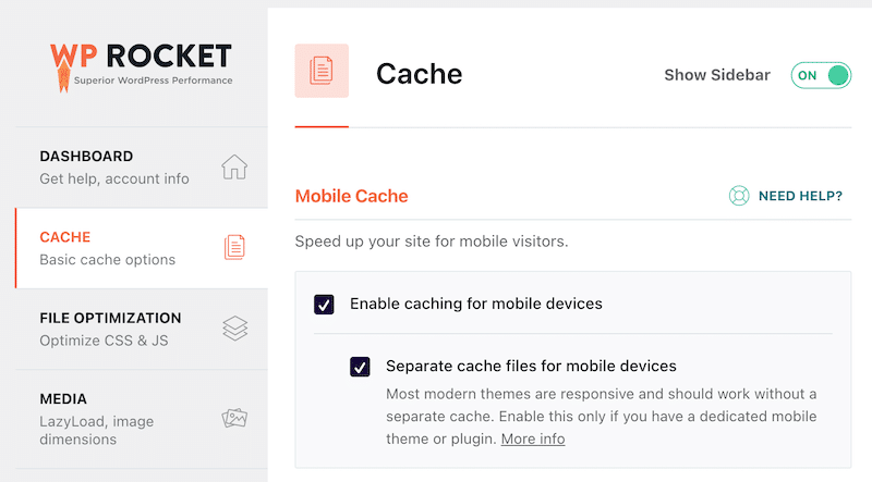 Caché móvil (para mejorar el rendimiento de su tema responsivo) - Fuente: WP Rocket