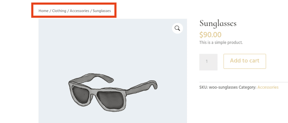 Dies ist ein Screenshot der WooCommrce-Produktseiten-Breadcrumbs