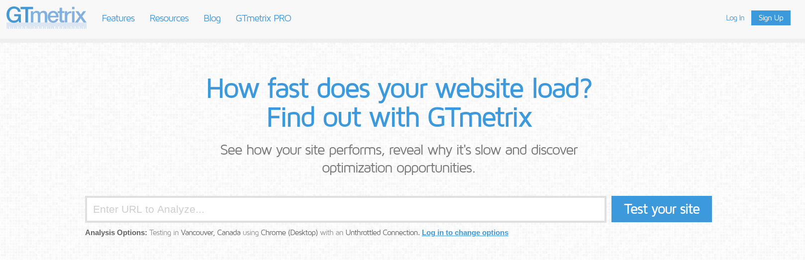 A ferramenta de desempenho do site GTmetrix.