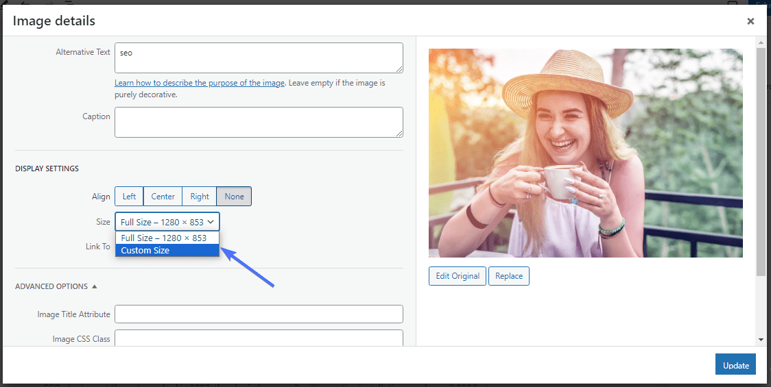 Scegli la dimensione personalizzata