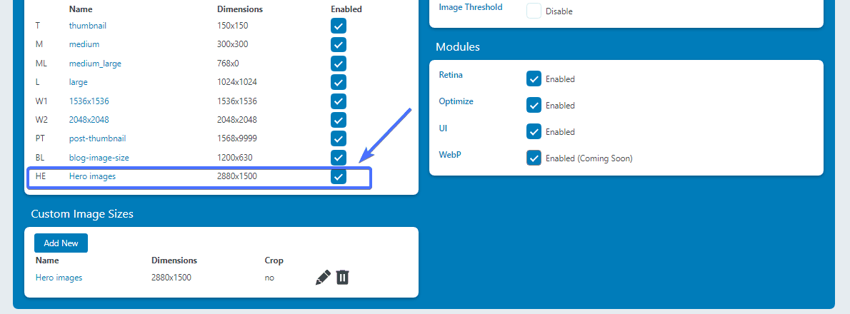 Nuevo tamaño de imagen de WordPress