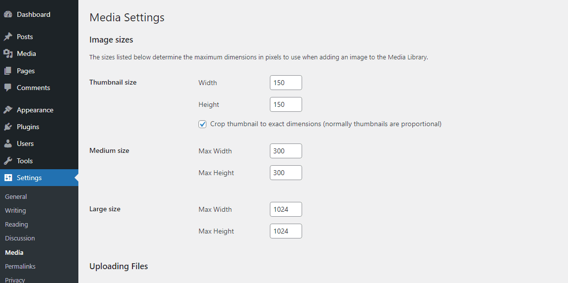 Página de configuración de medios