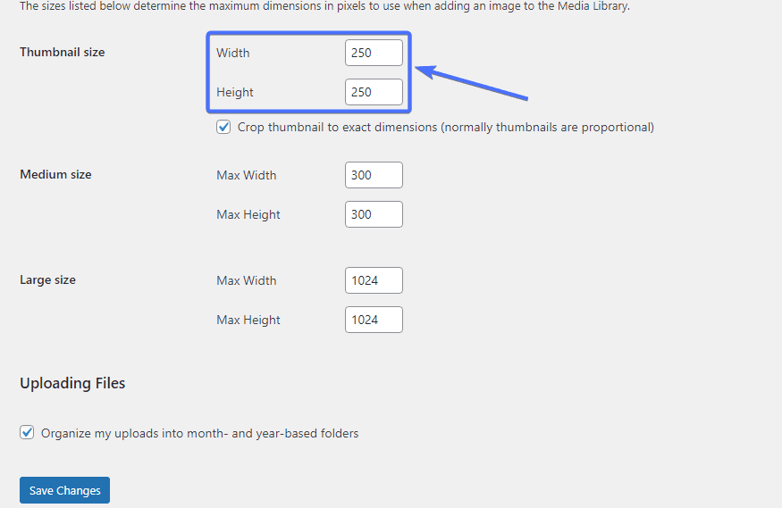 Modifier la taille de la vignette