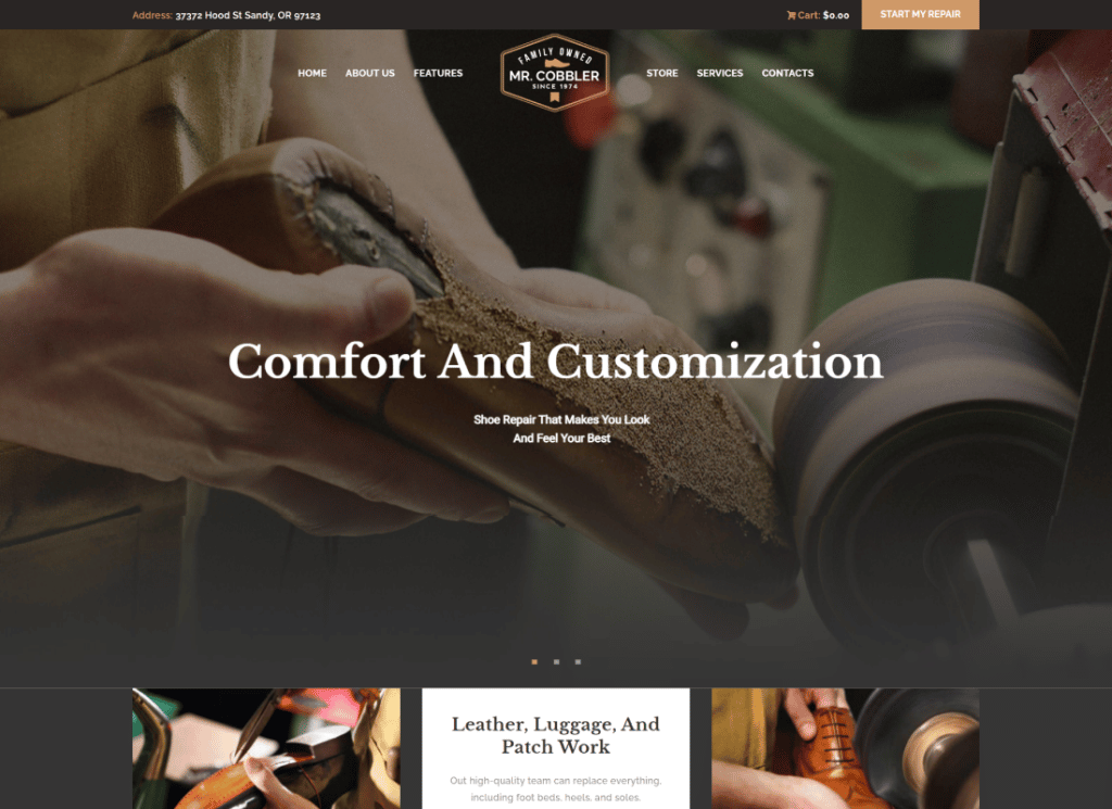 Mr. Cobbler - Tema WordPress per calzature e riparazioni di calzature personalizzate