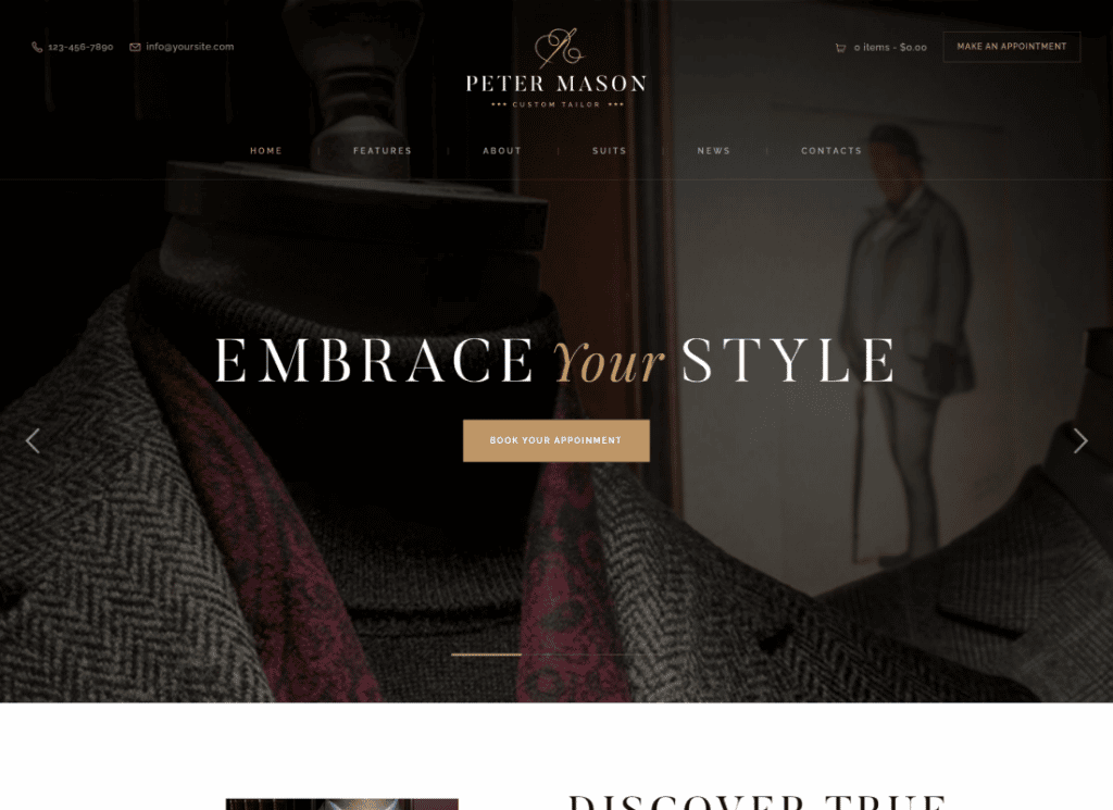 Peter Mason - ธีม WordPress การตัดเย็บและร้านเสื้อผ้าตามสั่ง