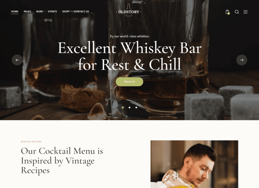 OldStory - Bar à whisky | Pub | Thème WordPress pour restaurants