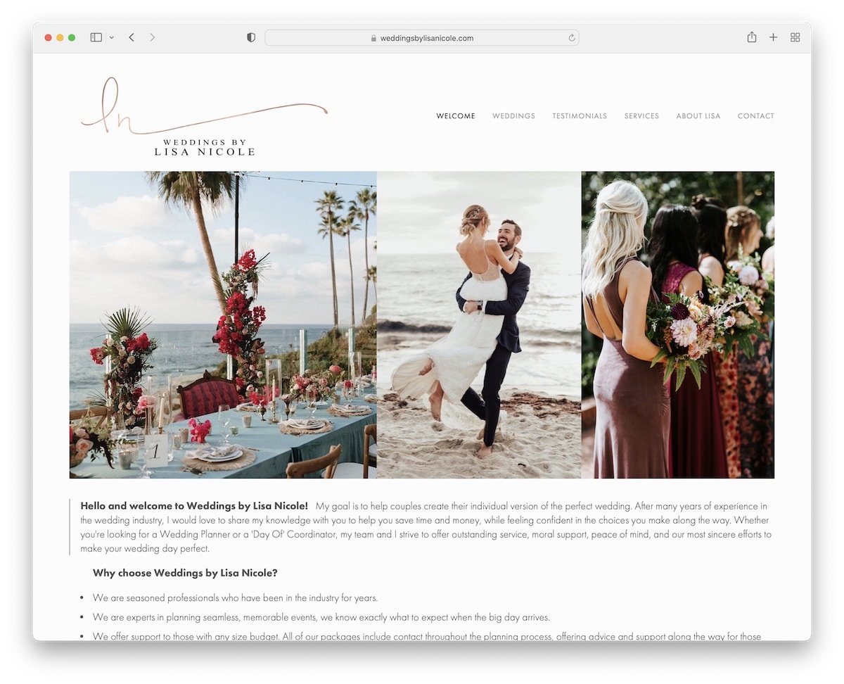 mariages par le site Web du service Lisa Nicole