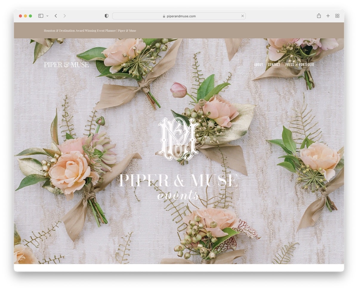 site de casamento de Piper e Muse