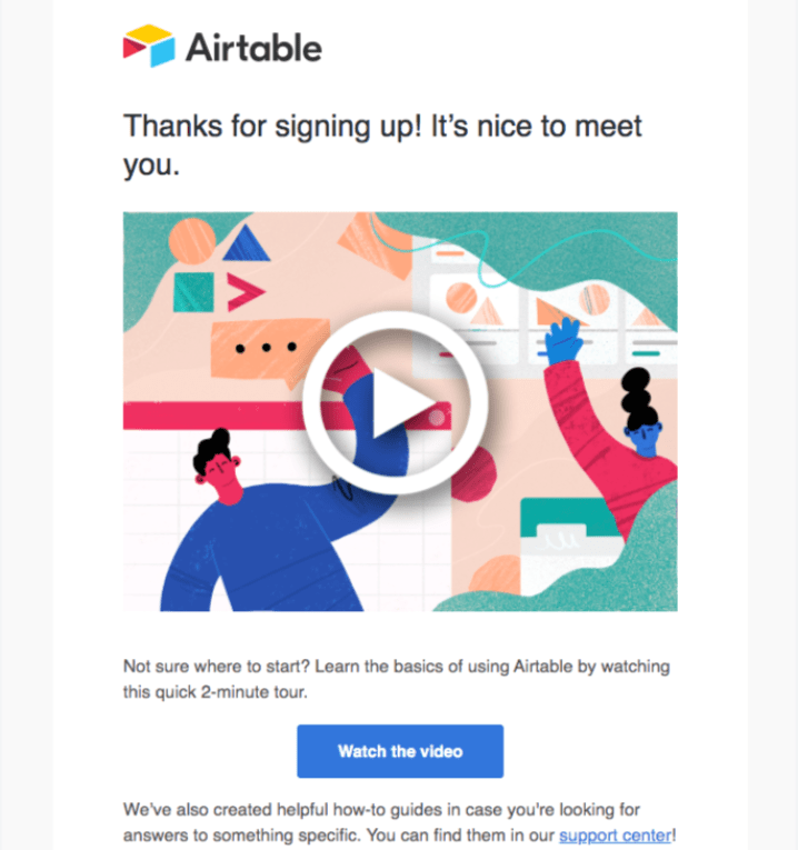 Ceci est une capture d'écran de l'e-mail de bienvenue d'Airtable