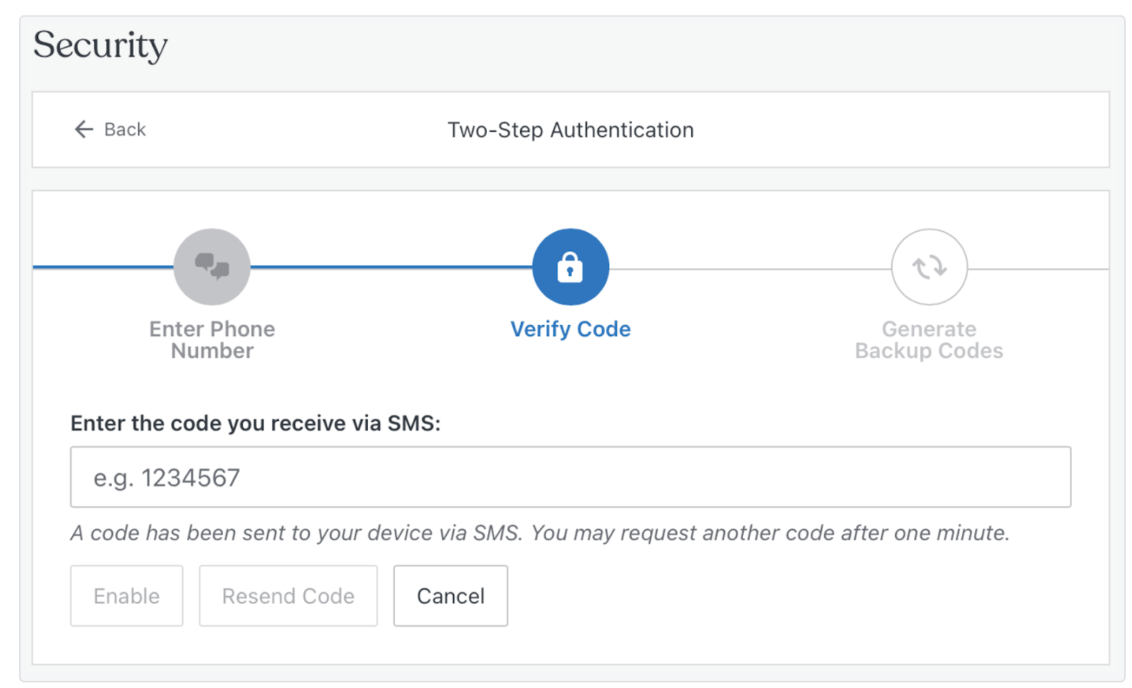 configuration de l'authentification à deux facteurs