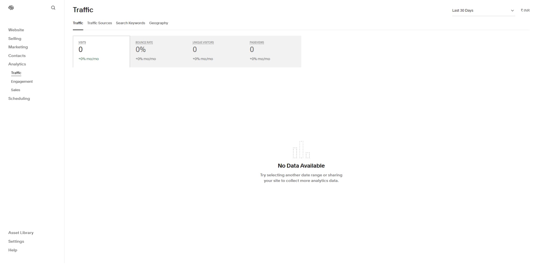 Ein Screenshot des Analyseoptionen-Panels von Squarespace