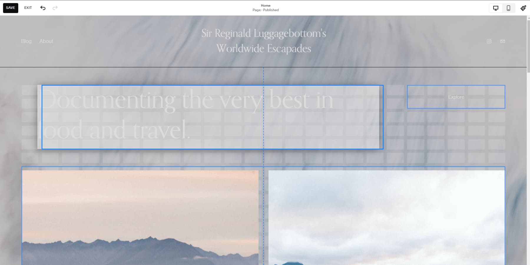 Ein Screenshot des Drag-and-Drop-Builders von Squarespace