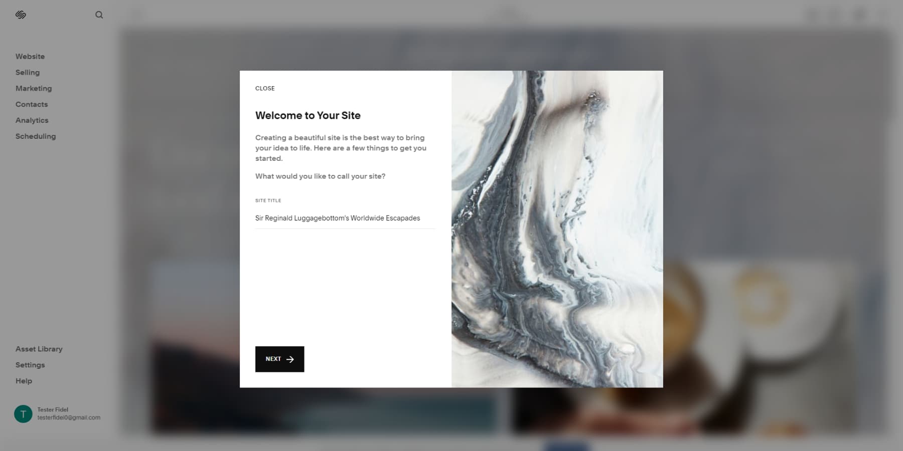 Squarespace のようこそ画面のスクリーンショット