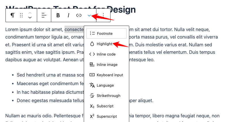 wordpress-글꼴-색상-구텐베르그-강조 표시