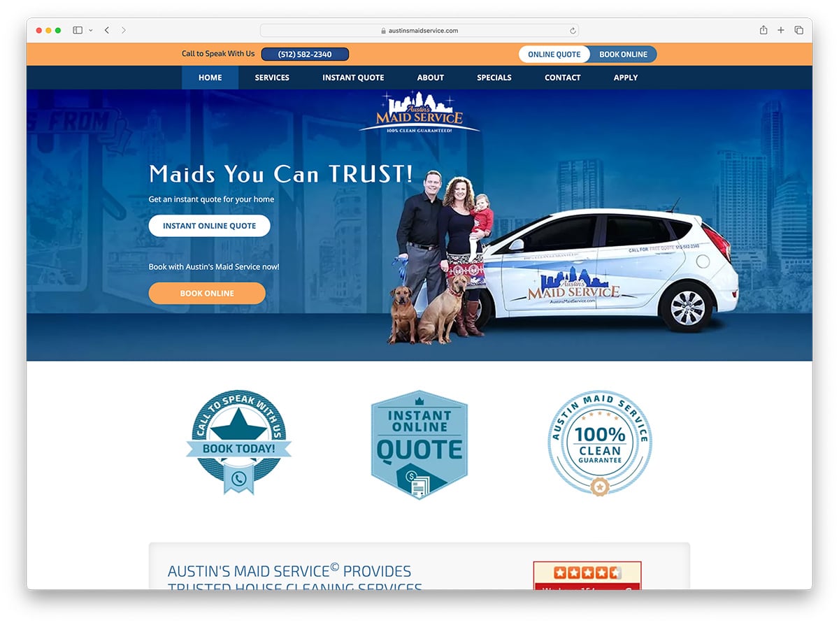 Website des Unternehmens „Austin's Maid Service“ – erstellt mit WordPress