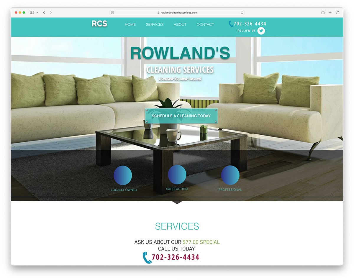 Strona internetowa firmy Rowland's Cleaning Services