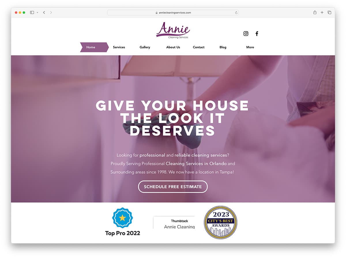 Annie Cleaning Services: sitio web de la empresa galardonada