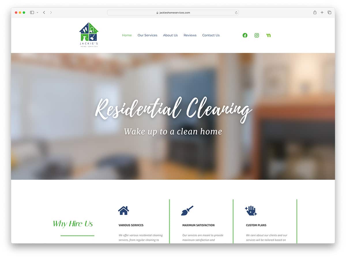 site-ul web jackies home services realizat cu Squarespace