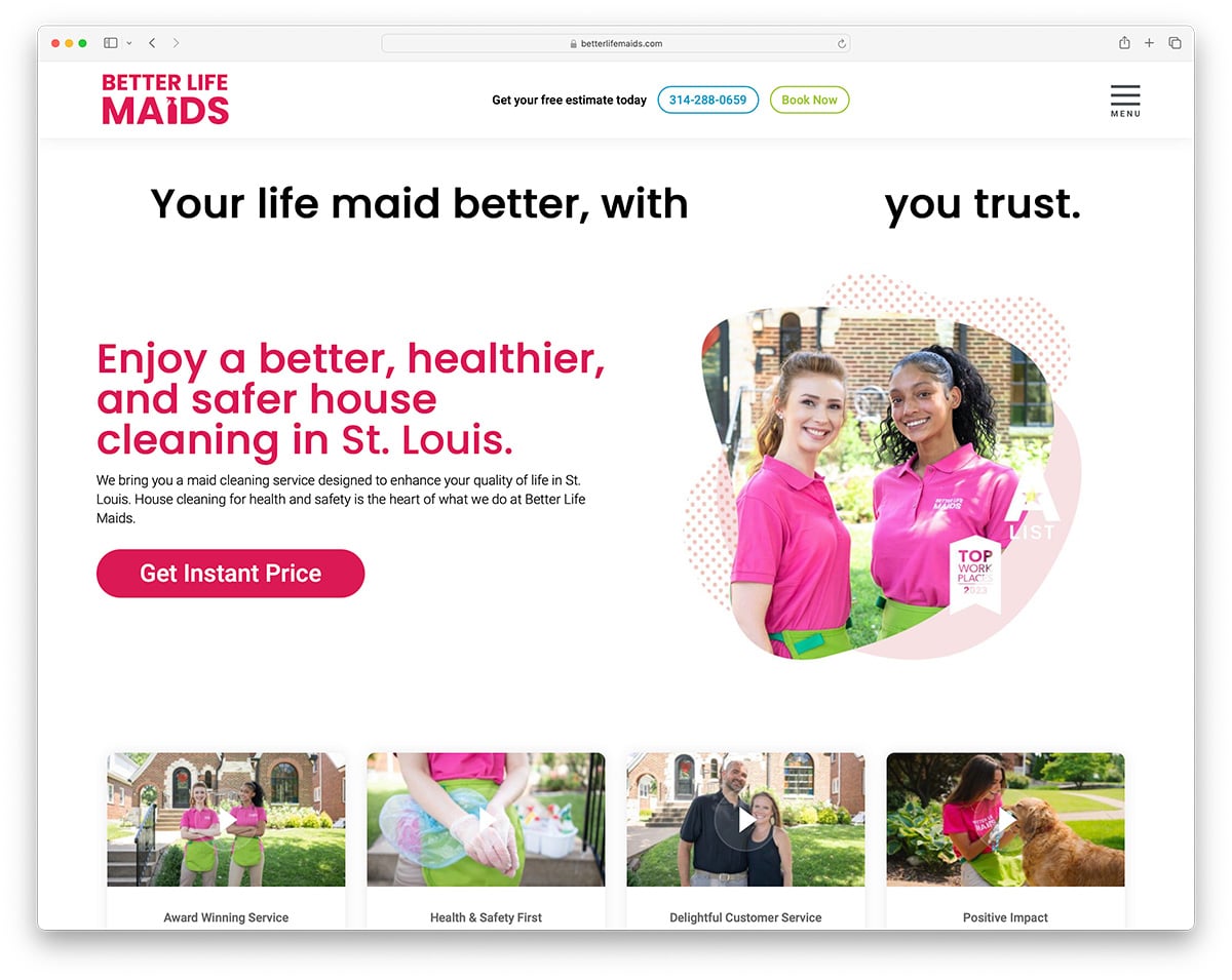 Better Life Maids – Website für saubere Reinigungsdienste