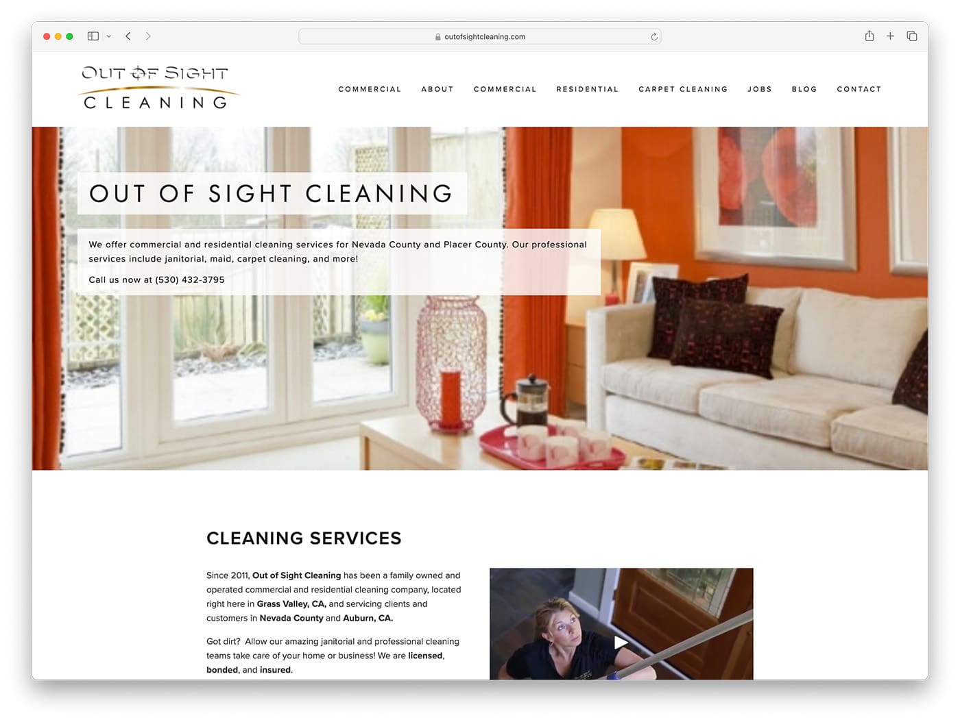 Website des Out of Sight Cleaning-Unternehmens