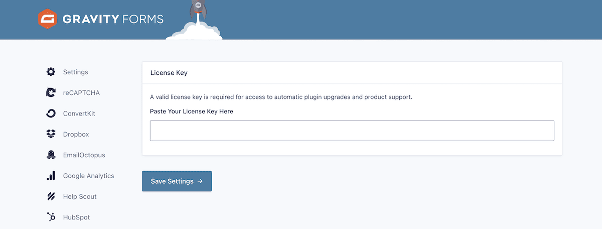 Gravity Forms 中的許可證金鑰欄位。