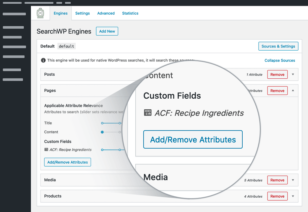 Un ejemplo del panel de configuración del complemento SearchWP.