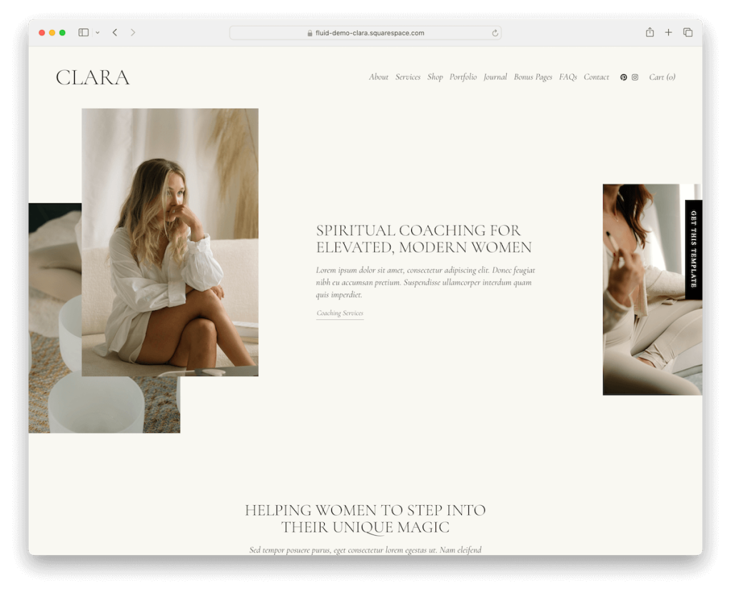 Modello di coaching di Clara Squarespace