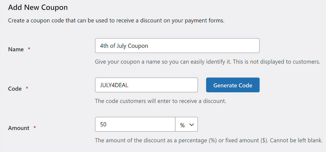 4th of july coupon wpforms