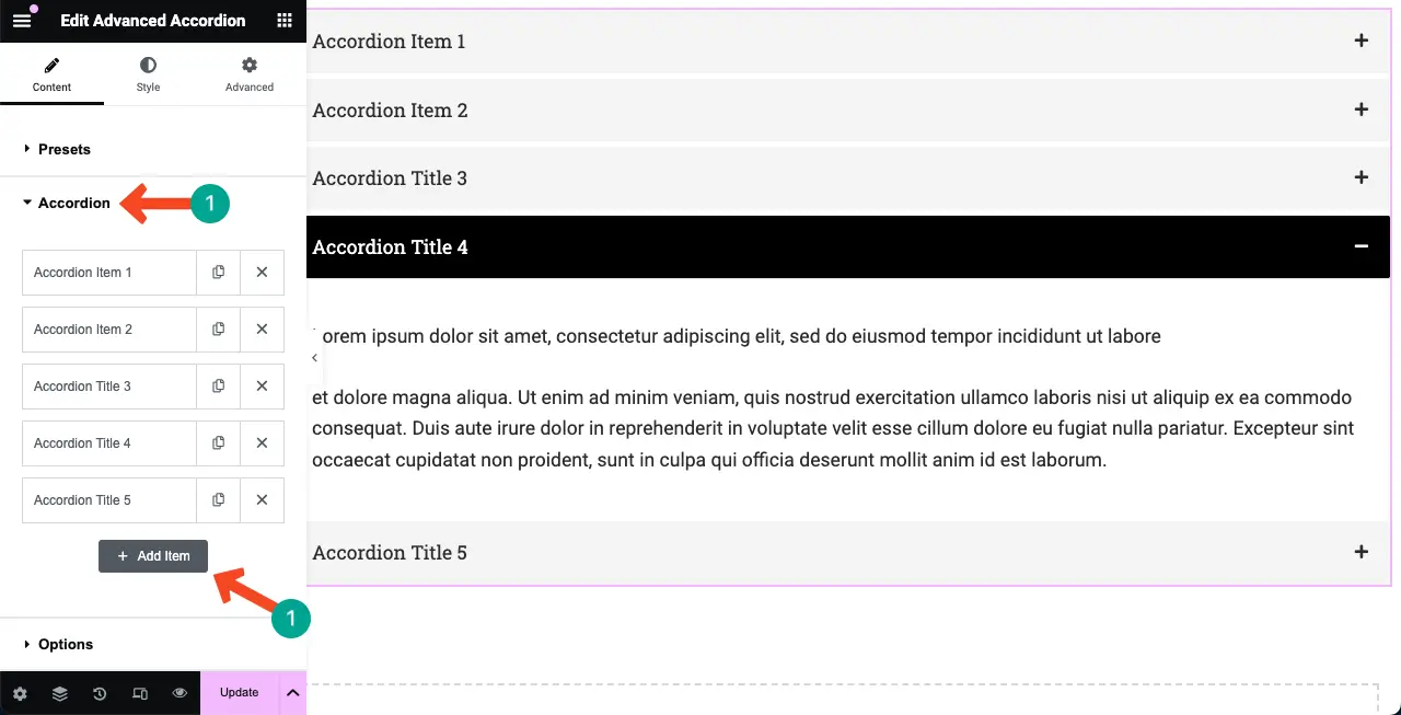 How to add new items to Advanced Accordion