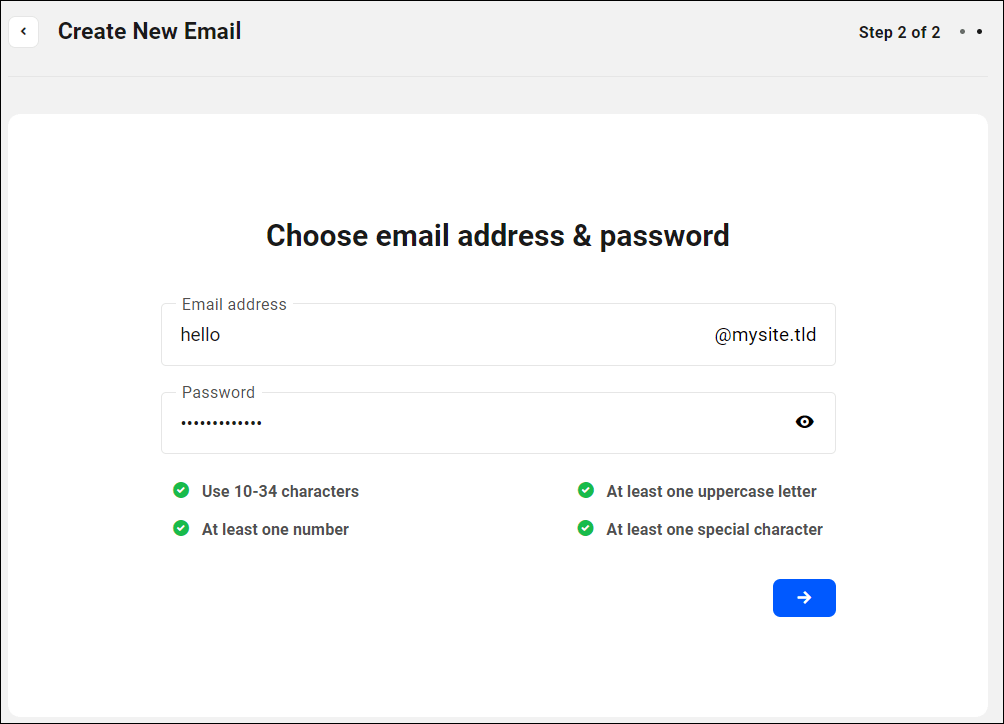 Schermata Crea nuova email - Passaggio 2 di 2