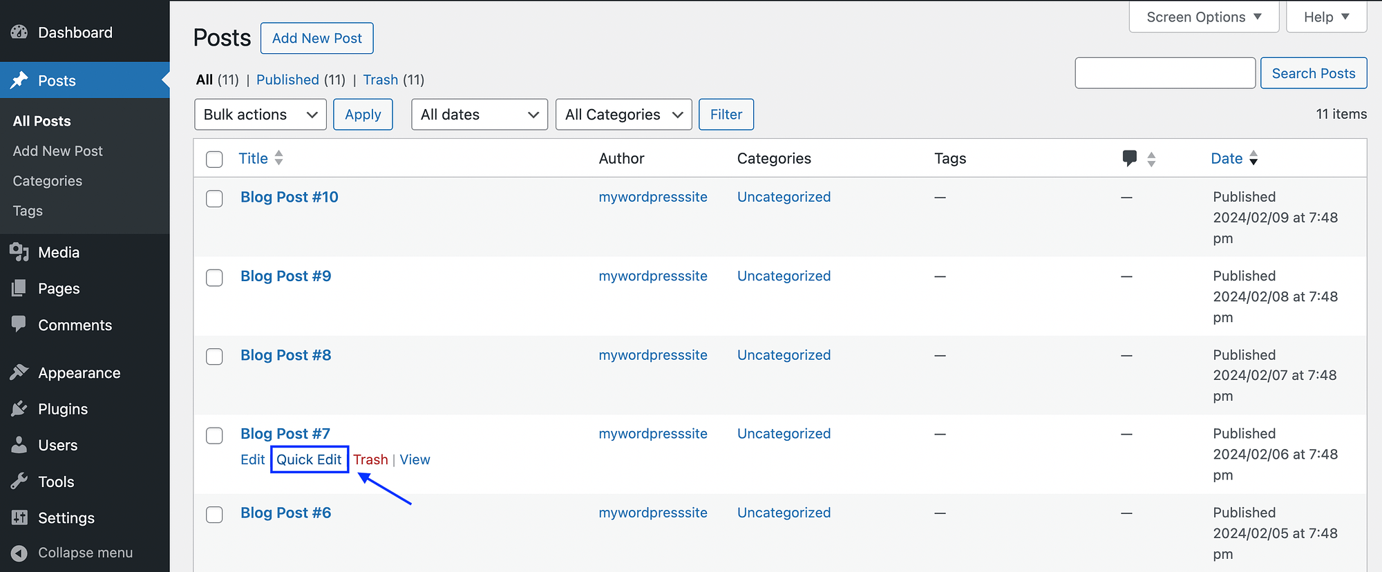 L'opzione Modifica rapida per i post di WordPress