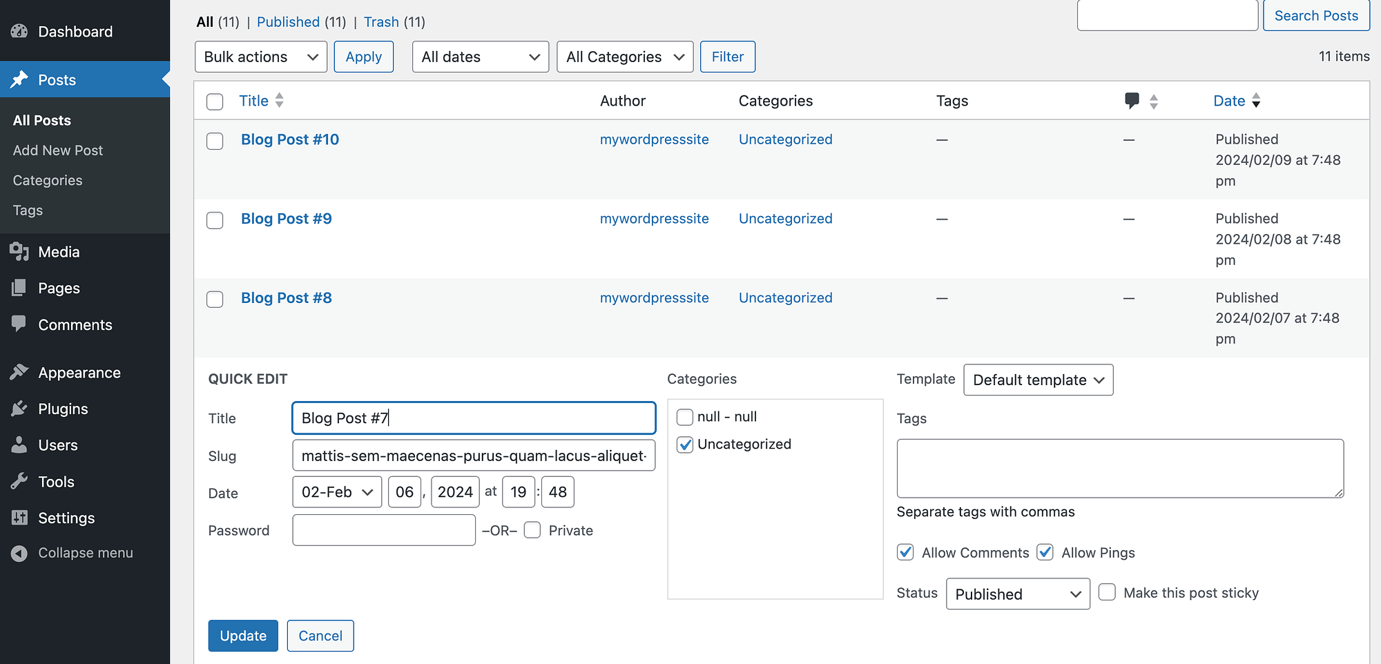 Reordene as postagens no WordPress usando o recurso Edição rápida