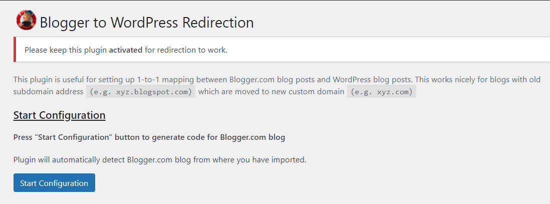 Pagina di reindirizzamento da Blogger a WordPress