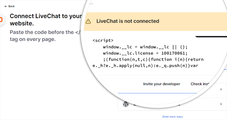 livechat connect wordpress manually