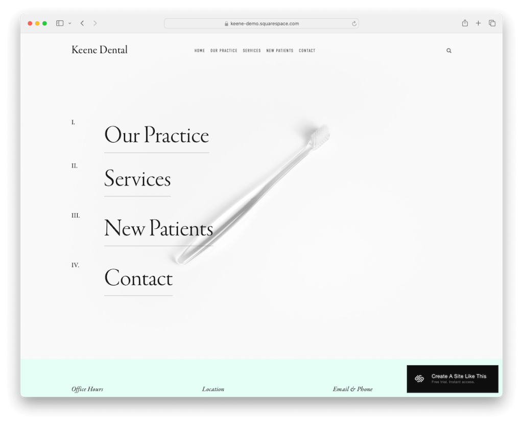 เทมเพลตทันตแพทย์ของ Keene Squarespace