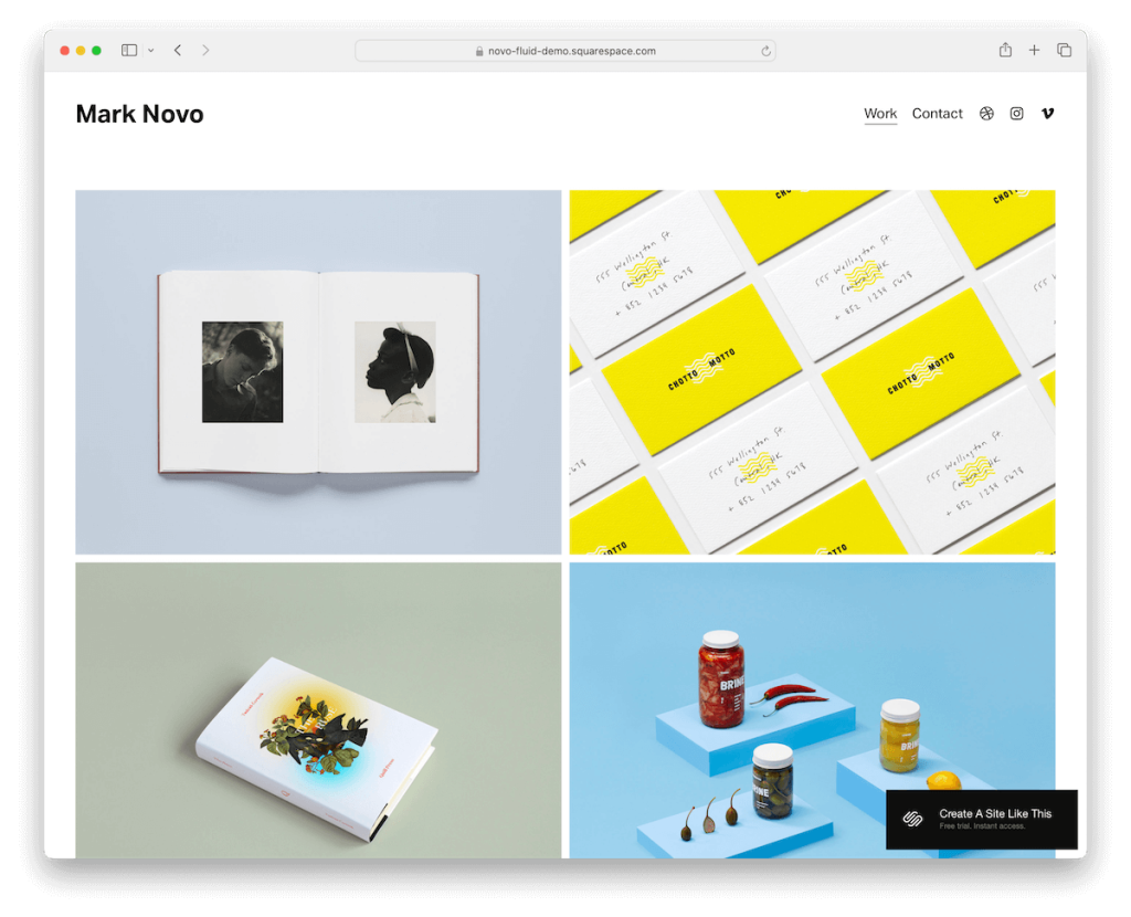 modello minimalista novo Squarespace