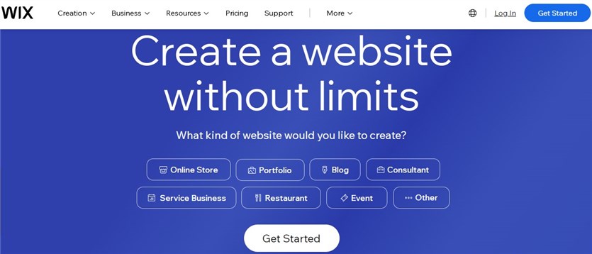 Tangkapan layar pembuat situs web Wix.