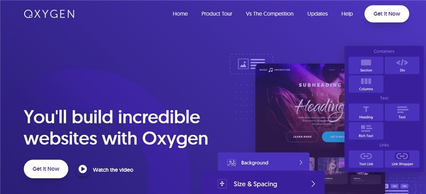 لقطة شاشة للصفحة الرئيسية لـ Oxygen builder باللونين الأزرق والأبيض.