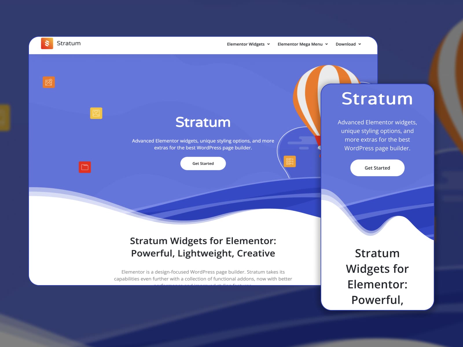 Stratum 無料ウィジェットのランディング ページ。